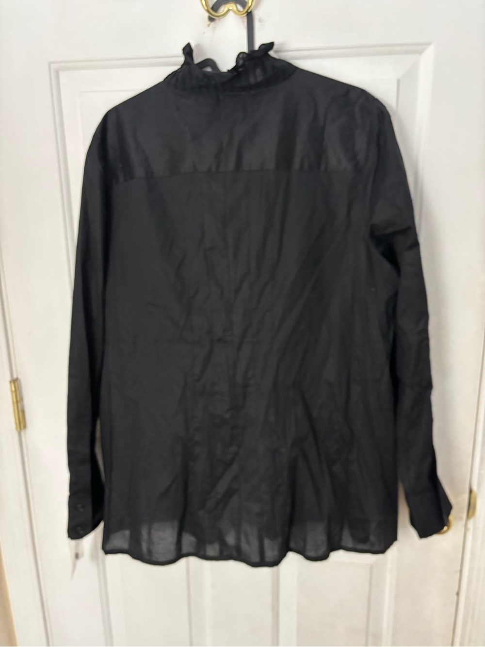 ELLE Black Ruffle-Trim Peplum Button-Down Shirt - Picture 2 of 5